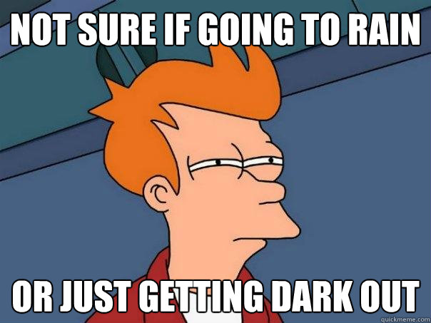 not sure if going to rain or just getting dark out  Futurama Fry