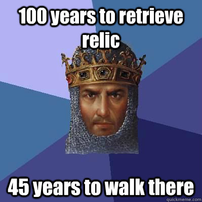 100 years to retrieve relic 45 years to walk there  Age of Empires