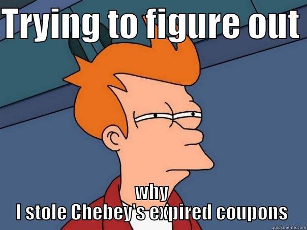 TRYING TO FIGURE OUT  WHY I STOLE CHEBEY'S EXPIRED COUPONS Futurama Fry