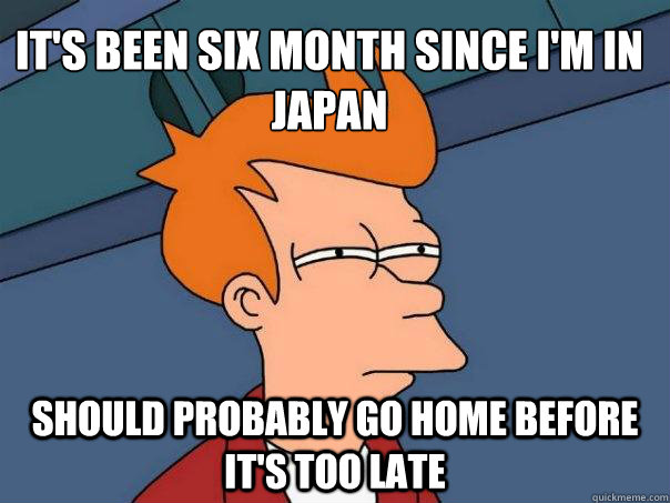 It's been six month since I'm in Japan Should probably go home before it's too late  Futurama Fry