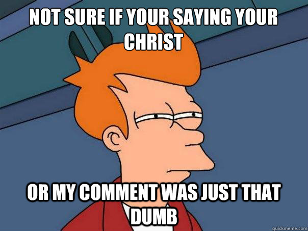 Not sure if your saying your christ  Or my comment was just that dumb - Not sure if your saying your christ  Or my comment was just that dumb  Futurama Fry