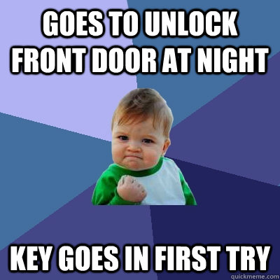 goes to unlock front door at night key goes in first try  Success Kid