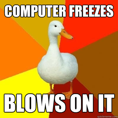 Computer freezes Blows on it  - Computer freezes Blows on it   Tech Impaired Duck