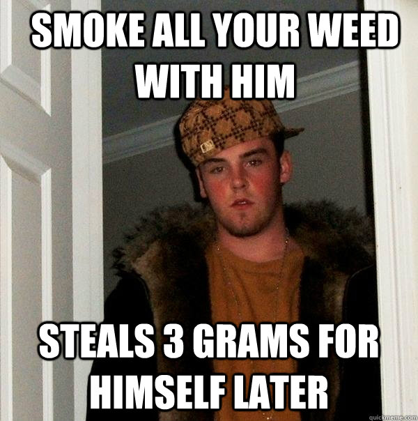 smoke all your weed with him steals 3 grams for himself later  Scumbag Steve