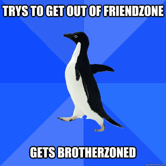 Trys to get out of friendzone   Gets brotherzoned - Trys to get out of friendzone   Gets brotherzoned  Socially Awkward Penguin