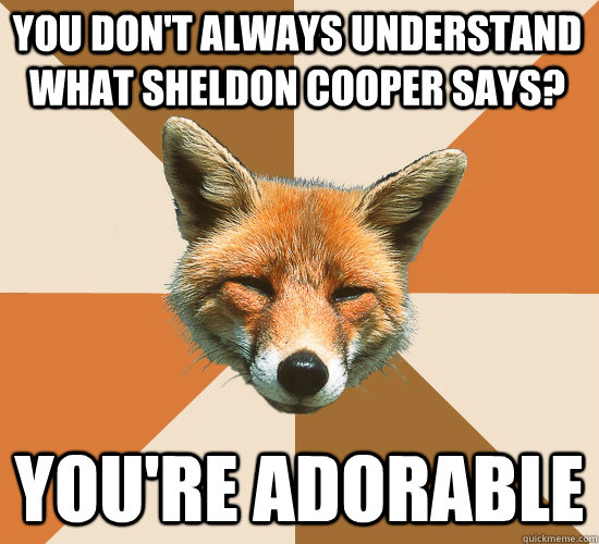 you don't always understand what sheldon cooper says? you're adorable  Condescending Fox