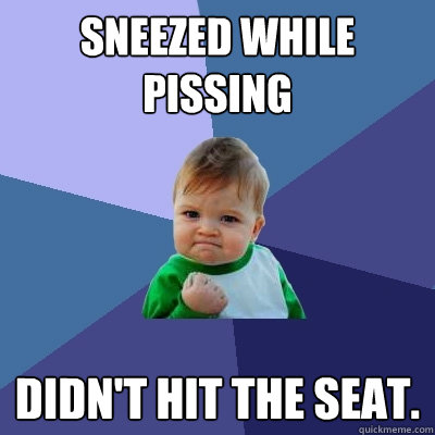 sneezed while pissing didn't hit the seat.  Success Kid