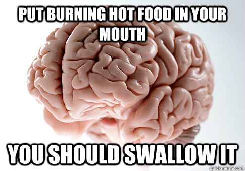 Put burning hot food in your mouth You should swallow it  Scumbag Brain