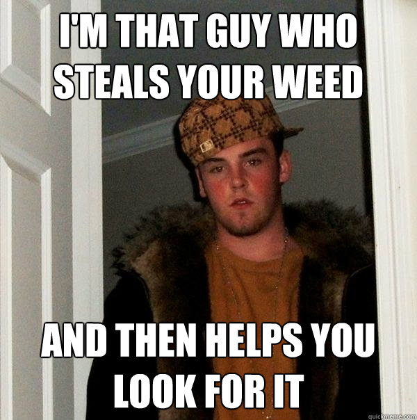 I'm that guy who steals your weed and then helps you look for it  Scumbag Steve