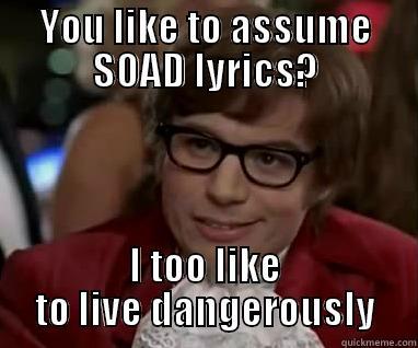 My friend was singing along to System of a Down.. - YOU LIKE TO ASSUME SOAD LYRICS? I TOO LIKE TO LIVE DANGEROUSLY Misc