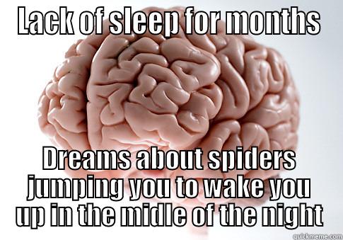 LACK OF SLEEP FOR MONTHS DREAMS ABOUT SPIDERS JUMPING YOU TO WAKE YOU UP IN THE MIDLE OF THE NIGHT Scumbag Brain