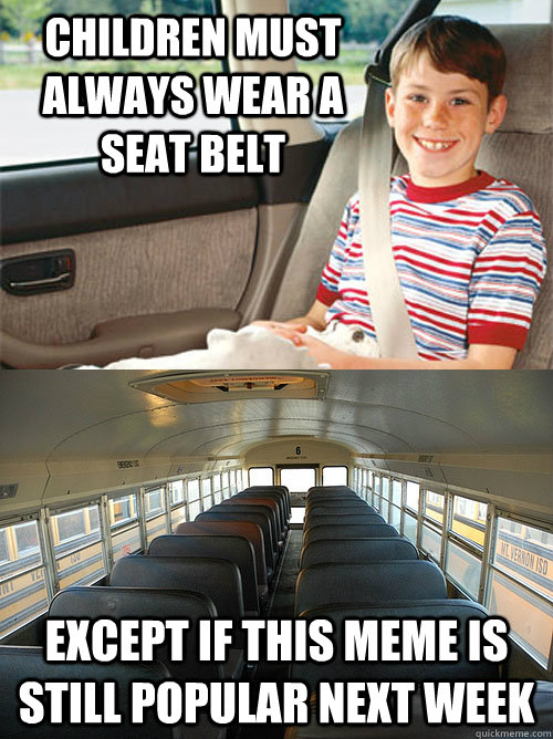 Children must always wear a seat belt Except if this meme is still popular next week  Scumbag Seat Belt Laws