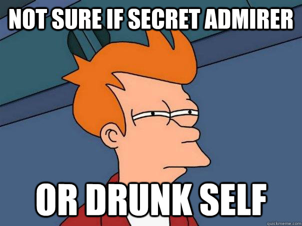 Not sure if secret admirer or drunk self  Futurama Fry