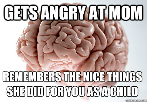 Gets Angry at mom  Remembers the nice things she did for you as a child  Scumbag Brain