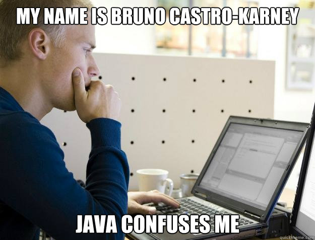 MY NAME IS BRUNO CASTRO-KARNEY JAVA CONFUSES ME  Programmer