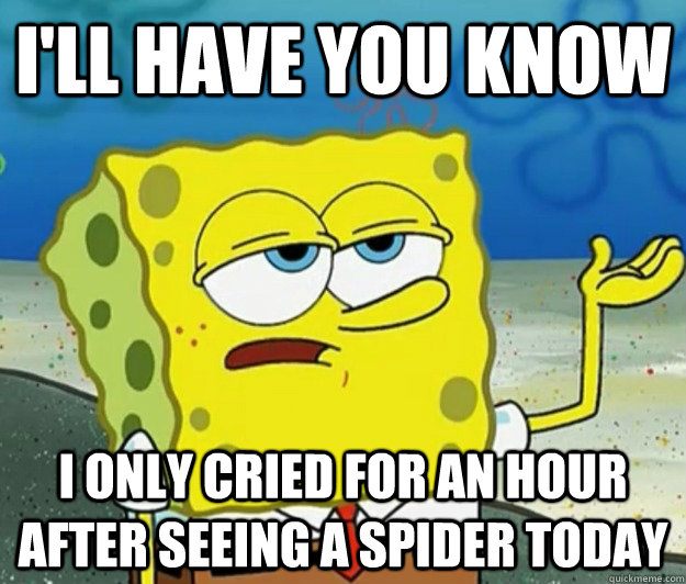 I'll have you know I only cried for an hour after seeing a spider today  Tough Spongebob