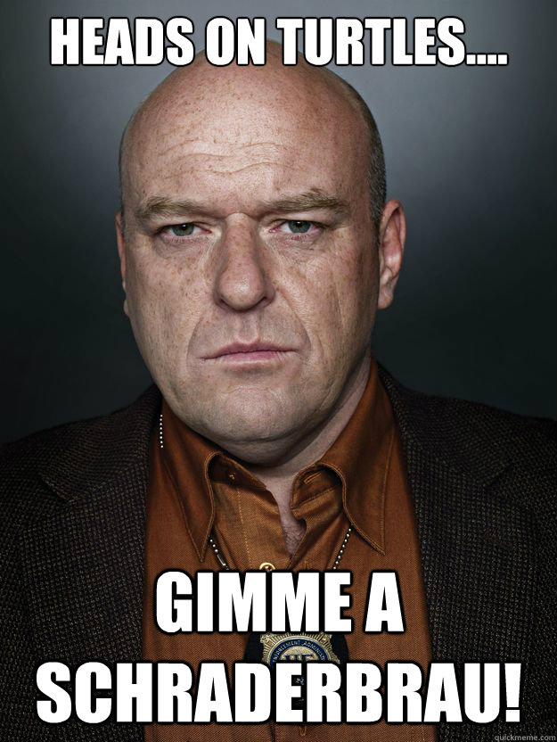 heads on turtles.... gimme a schraderbrau! - heads on turtles.... gimme a schraderbrau!  Hank Schrader