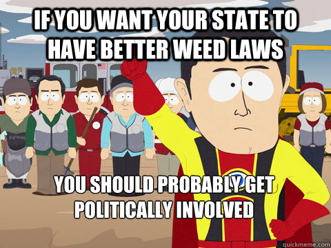 If you want your state to have better weed laws you should probably get politically involved  Captain Hindsight