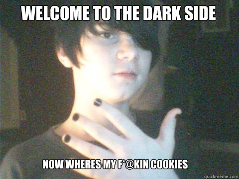 welcome to the dark side now wheres my F*@kin cookies  