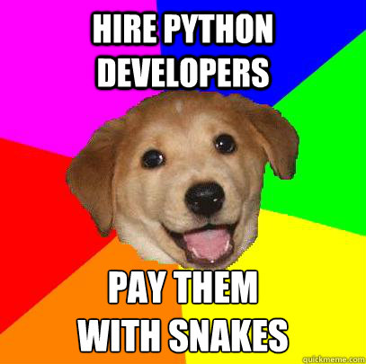 hire python developers pay them
with snakes  Advice Dog