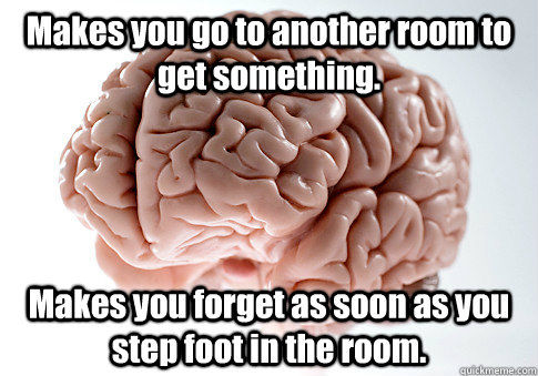 Makes you go to another room to get something. Makes you forget as soon as you step foot in the room.  Scumbag Brain