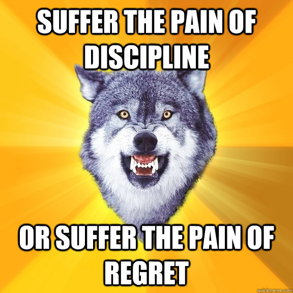 suffer the pain of discipline or suffer the pain of regret - suffer the pain of discipline or suffer the pain of regret  Courage Wolf