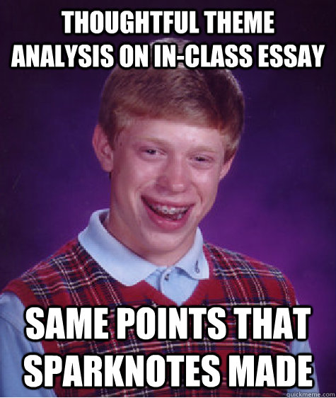 Thoughtful theme analysis on in-class Essay Same points that Sparknotes made  Bad Luck Brian