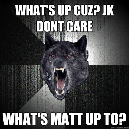 what's up cuz? jk dont care what's matt up to?  Insanity Wolf