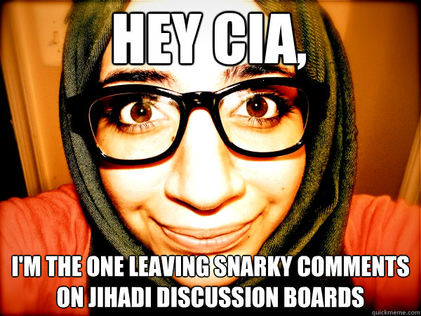 HEY CIA, I'M THE ONE LEAVING SNARKY COMMENTS ON JIHADI DISCUSSION BOARDS - HEY CIA, I'M THE ONE LEAVING SNARKY COMMENTS ON JIHADI DISCUSSION BOARDS  Hipster Hijabi