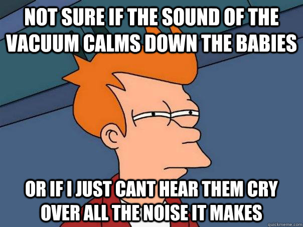 Not sure if the sound of the vacuum calms down the babies Or if I just cant hear them cry over all the noise it makes  Futurama Fry