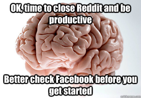 OK, time to close Reddit and be productive Better check Facebook before you get started  Scumbag Brain