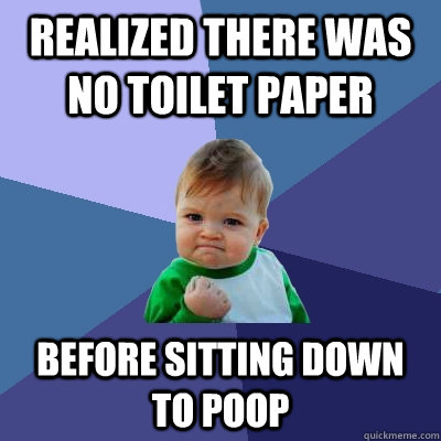 realized there was no toilet paper before sitting down to poop  Success Kid