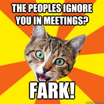 The peoples ignore you in meetings? Fark!  Bad Advice Cat