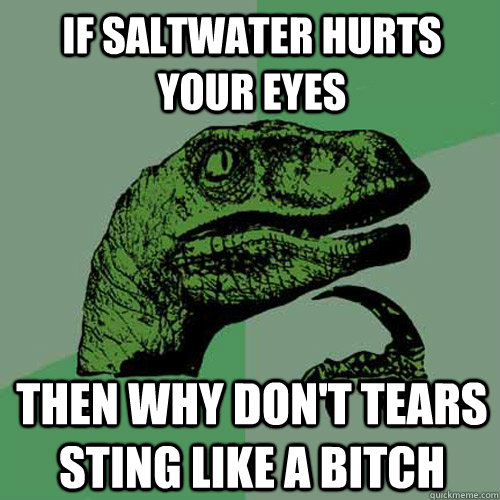 If saltwater hurts your eyes then why don't tears sting like a bitch  Philosoraptor