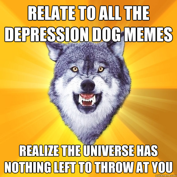 relate to all the depression dog memes realize the universe has nothing left to throw at you  Courage Wolf