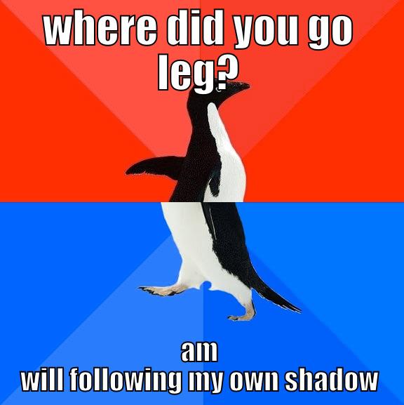 WHERE DID YOU GO LEG? AM WILL FOLLOWING MY OWN SHADOW Socially Awesome Awkward Penguin