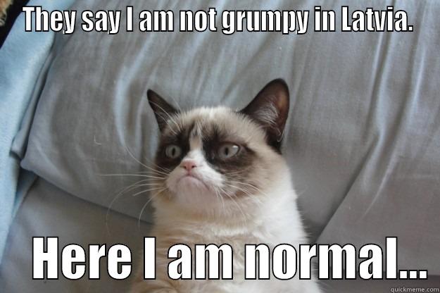 Latvian happy faces.... - THEY SAY I AM NOT GRUMPY IN LATVIA.     HERE I AM NORMAL... Grumpy Cat