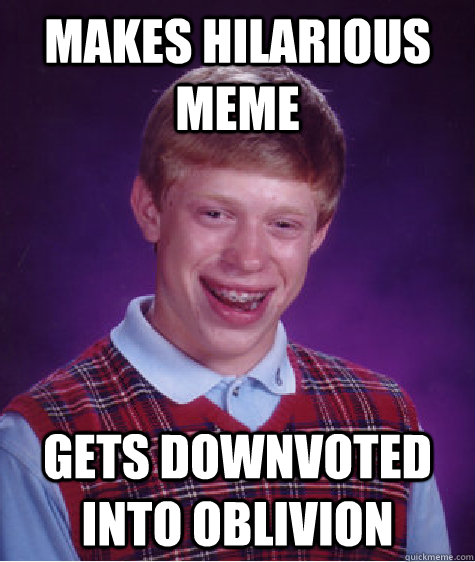 Makes Hilarious Meme Gets Downvoted into oblivion  Bad Luck Brian