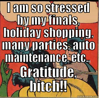 The hero in the back of my mind... - I AM SO STRESSED BY MY FINALS, HOLIDAY SHOPPING, MANY PARTIES, AUTO MAINTENANCE, ETC.,  GRATITUDE, BITCH!! Slappin Batman