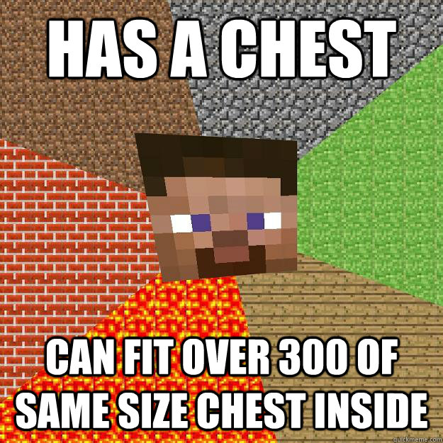 has a chest can fit over 300 of same size chest inside  Minecraft