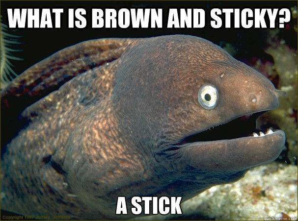 What is Brown and sticky? A stick  Bad Joke Eel