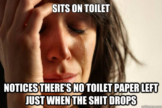 sits on toilet notices there's no toilet paper left just when the shit drops  First World Problems