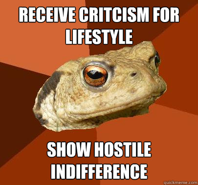 receive critcism for lifestyle show hostile indifference  