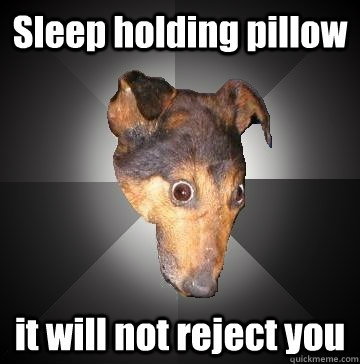 Sleep holding pillow it will not reject you  Depression Dog