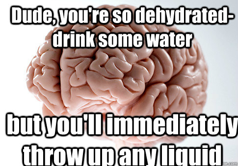 Dude, you're so dehydrated- drink some water but you'll immediately throw up any liquid - Dude, you're so dehydrated- drink some water but you'll immediately throw up any liquid  Scumbag Brain