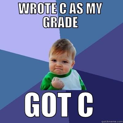 Home exam result - WROTE C AS MY GRADE GOT C Success Kid