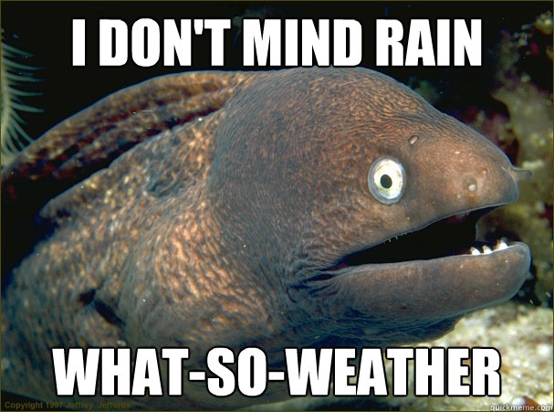 I don't mind rain what-so-weather  Bad Joke Eel