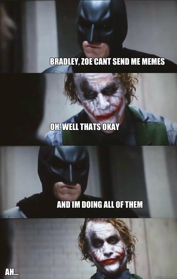 Bradley, zoe cant send me memes Oh, well thats okay and im doing all of them Ah...  Batman Panel