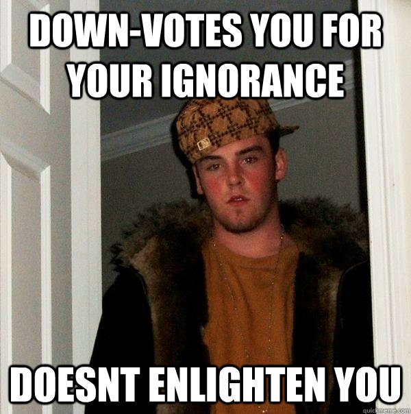 Down-votes you for your ignorance doesnt enlighten you - Down-votes you for your ignorance doesnt enlighten you  Scumbag Steve