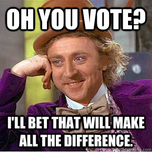 Oh you vote? I'll bet that will make all the difference.  - Oh you vote? I'll bet that will make all the difference.   Condescending Wonka